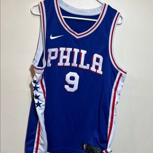 Nike Blue and White Basketball Jersey Size XL PHILA 9